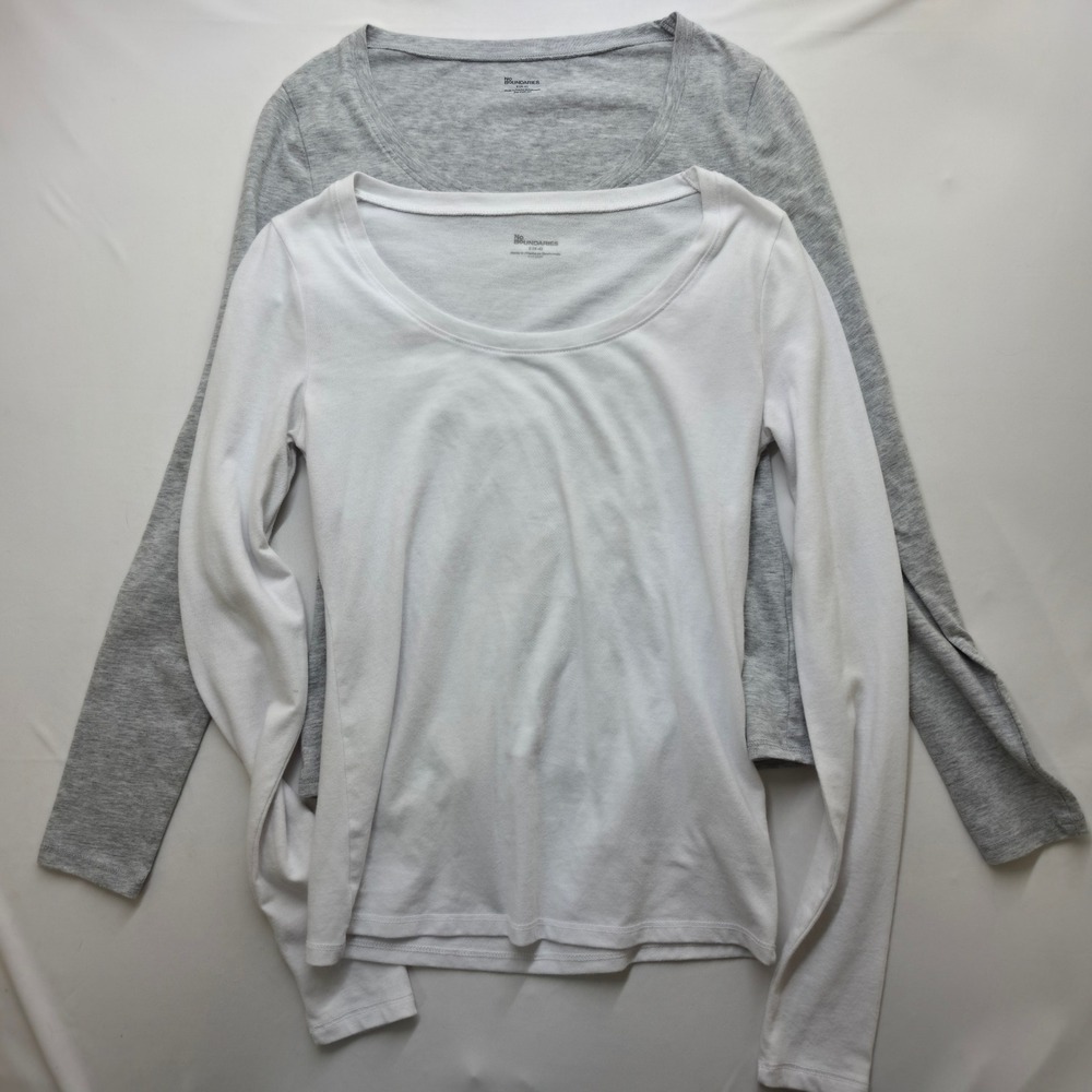 No Boundaries Womens Long Sleeve Scoop Neck Tee 2 Pack White Gray Small 4-6